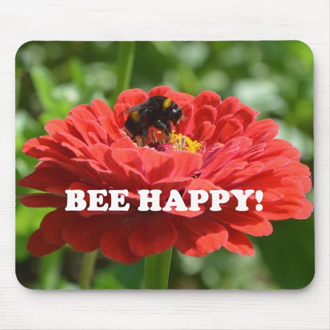 Bee Happy Red Flower Mouse Pad (Front)