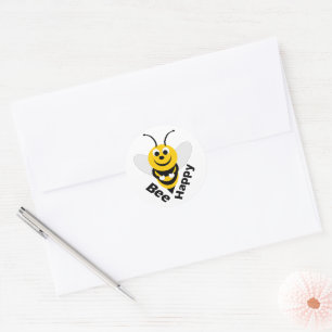 Bee Happy Round Classic Round Sticker