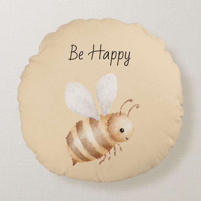 Bee Happy Round Pillow (Front)