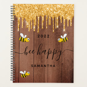 Bee happy rustic bumble bees brown barn wall 2022 planner