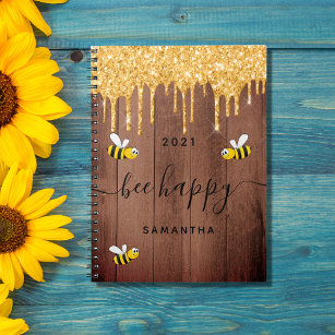 Bee happy rustic bumble bees brown barn wall notebook