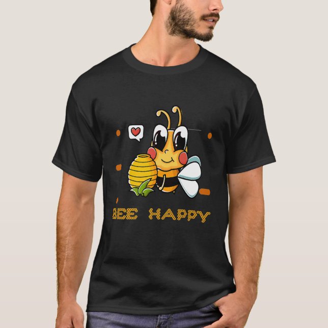 Bee Happy Save Bees Retro Style Climate Flower 1 T-Shirt (Front)
