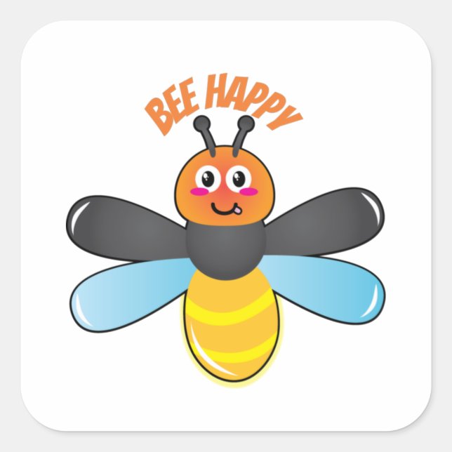 Bee Happy Smiling Cartoon Firefly Insect Character Square Sticker (Front)