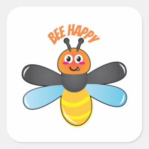 Bee Happy Smiling Cartoon Firefly Insect Character Square Sticker