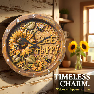 Bee Happy Sunflower Garden Large Clock