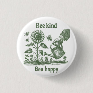 Bee Happy Sunflower Gardening for Urban gardener Button