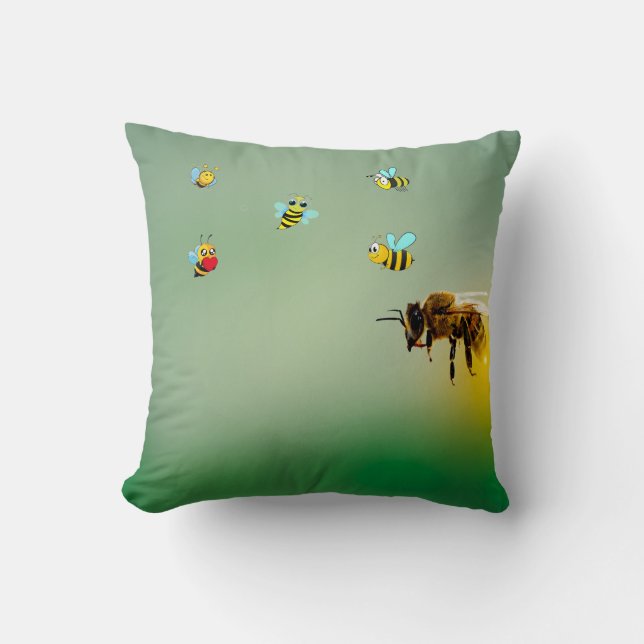 Bee Happy Throw Pillow (Front)