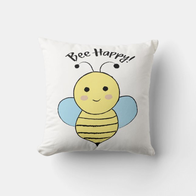 Bee Happy Throw Pillow (Front)