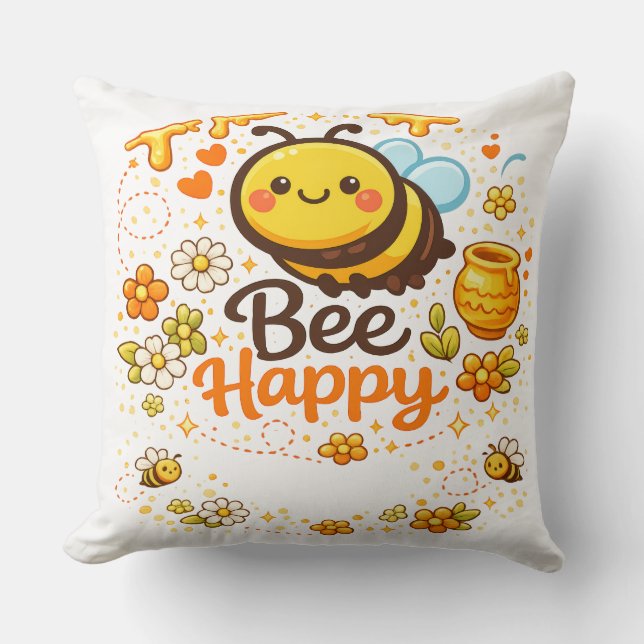 Bee Happy Throw Pillow (Front)