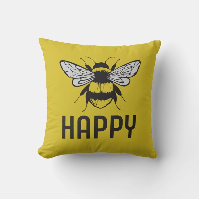 Bee Happy  Throw Pillow (Front)