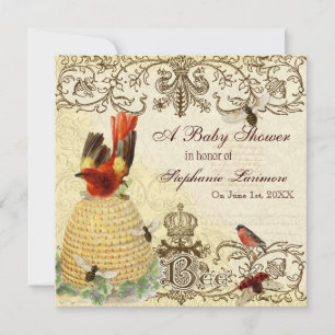Bee Happy Vintage, Baby Shower Party Invitation