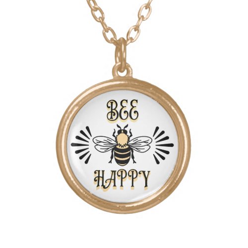 Bee Happy  Vintage Colors Honey Bee Gold Plated Necklace