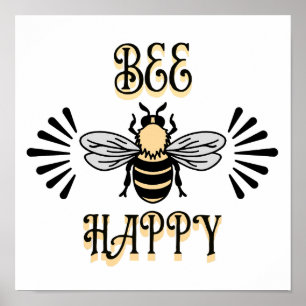 Bee Happy Vintage Style Honeybee Poster