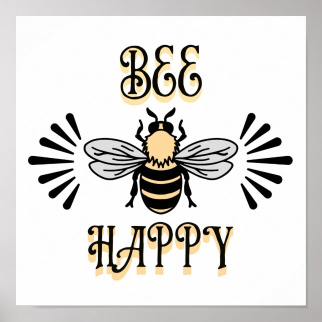 Bee Happy | Vintage Style Honeybee Poster (Front)