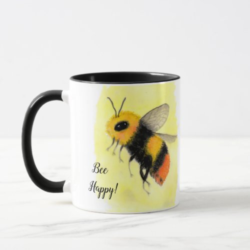 Bee Happy Watercolor Bee Mug