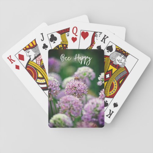 Bee Happy with Purple Allium Flower Motivational Poker Cards