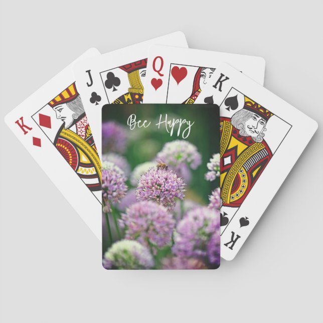 Bee Happy with Purple Allium Flower Motivational Poker Cards (Back)