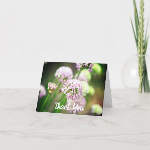 Bee Happy with Purple Diagonal Allium Flowers Thank You Card