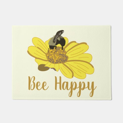 Bee Happy Yellow and Brown Welcome Mat