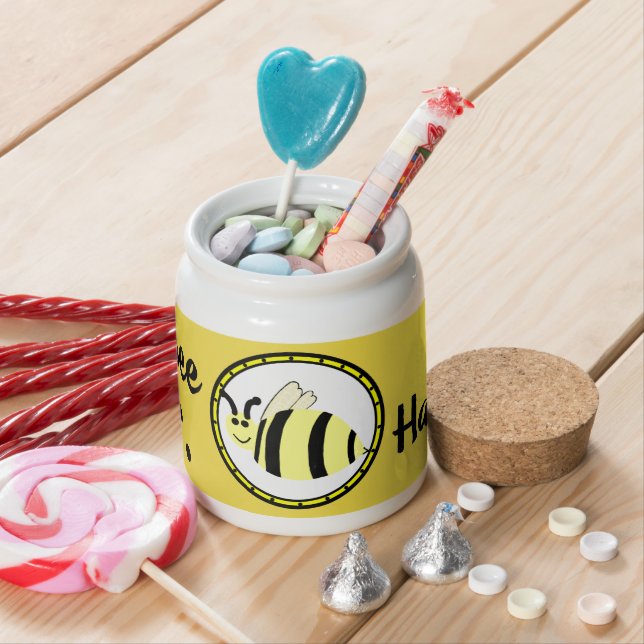 Bee Happy Yellow Bumble Bee Buzz Candy Jar (In Situ)