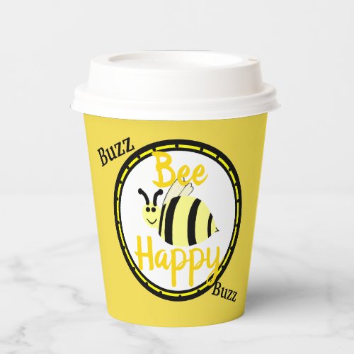 Bee Happy Yellow Bumble Bee Paper Cups