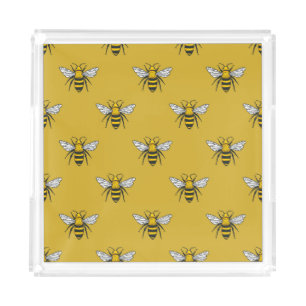 Bee Haven: Vintage Yellow Pattern Acrylic Tray