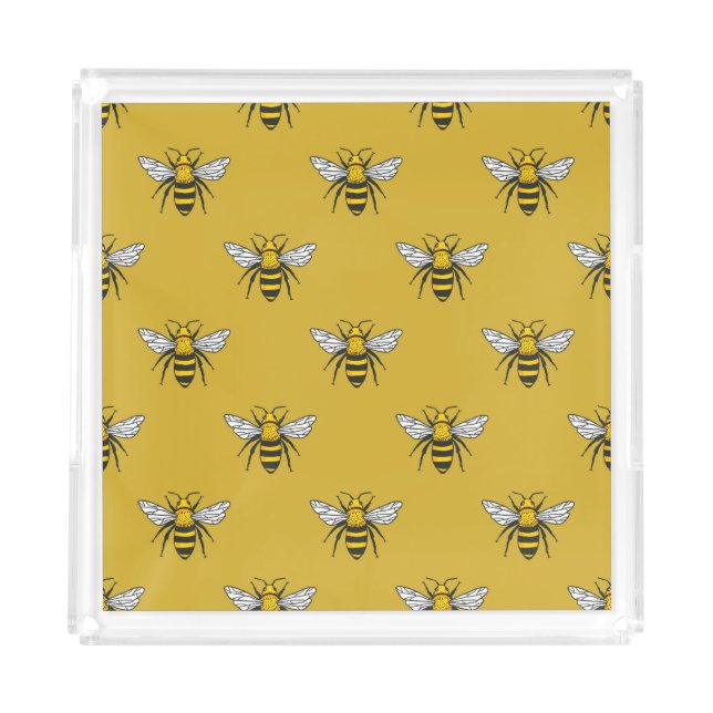 Bee Haven: Vintage Yellow Pattern Acrylic Tray (Front)