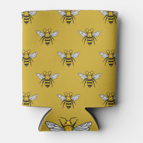 Bee Haven Vintage Yellow Pattern Can Cooler