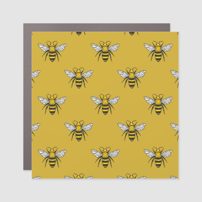 Bee Haven: Vintage Yellow Pattern Car Magnet (Front)