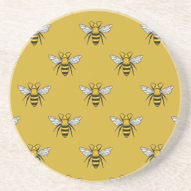 Bee Haven: Vintage Yellow Pattern Coaster (Front)
