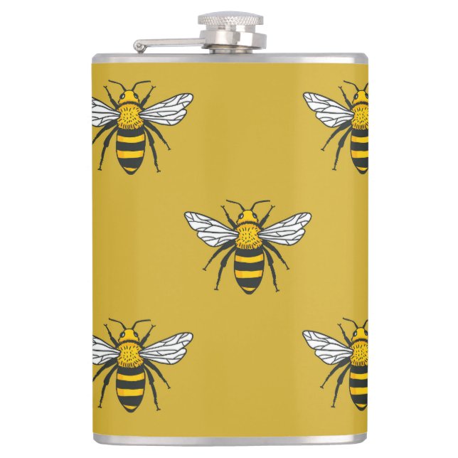 Bee Haven: Vintage Yellow Pattern Flask (Front)