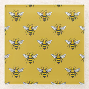 Bee Haven: Vintage Yellow Pattern Glass Coaster