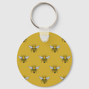 Bee Haven: Vintage Yellow Pattern Keychain