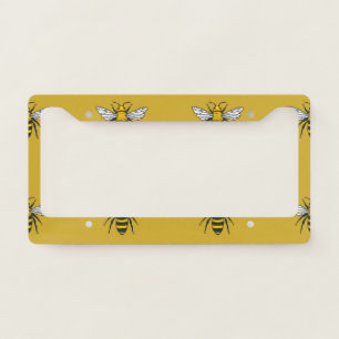 Bee Haven: Vintage Yellow Pattern License Plate Frame