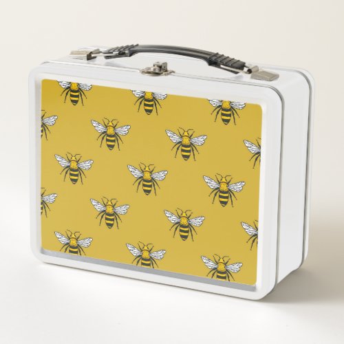 Bee Haven Vintage Yellow Pattern Metal Lunch Box