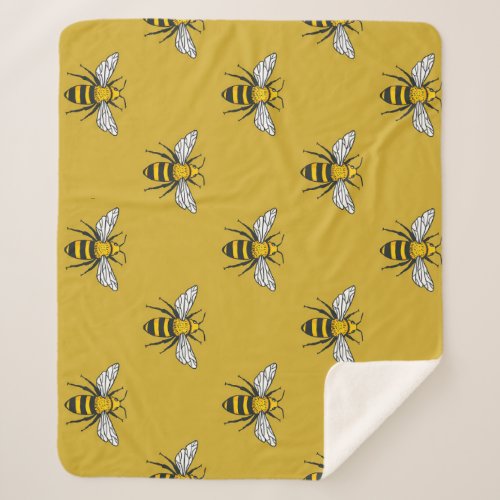 Bee Haven Vintage Yellow Pattern Sherpa Blanket