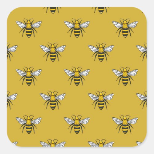 Bee Haven Vintage Yellow Pattern Square Sticker