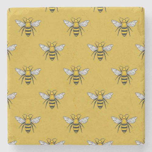 Bee Haven Vintage Yellow Pattern Stone Coaster