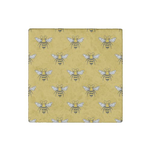 Bee Haven Vintage Yellow Pattern Stone Magnet