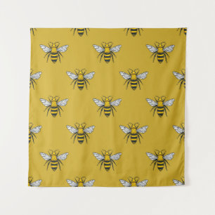 Bee Haven: Vintage Yellow Pattern Tapestry