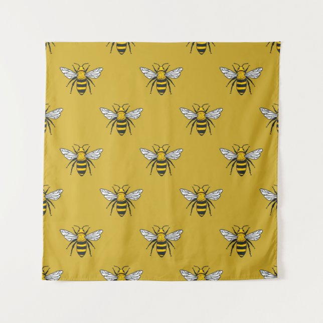 Bee Haven: Vintage Yellow Pattern Tapestry (Front)