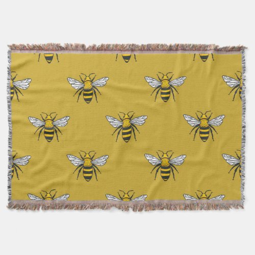 Bee Haven Vintage Yellow Pattern Throw Blanket