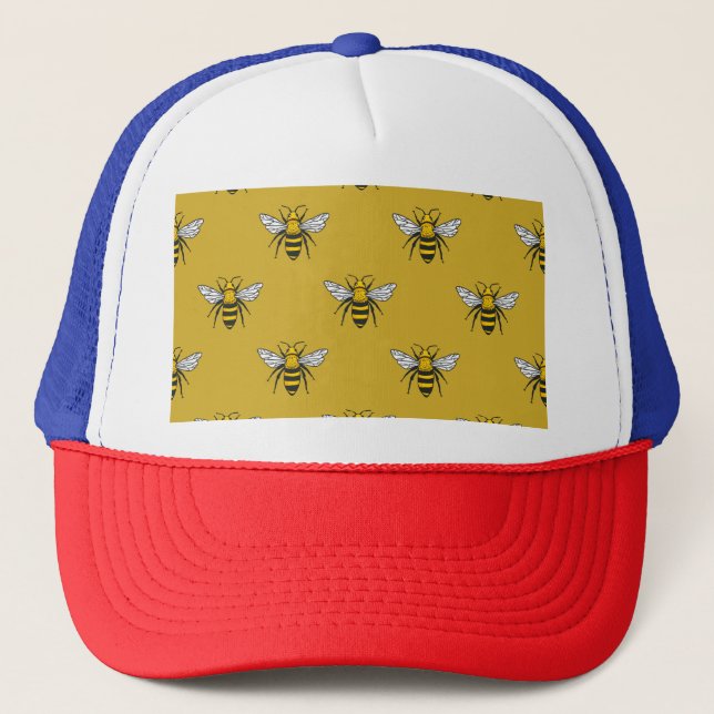 Bee Haven: Vintage Yellow Pattern Trucker Hat (Front)
