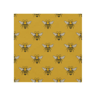 Bee Haven: Vintage Yellow Pattern Wood Wall Art