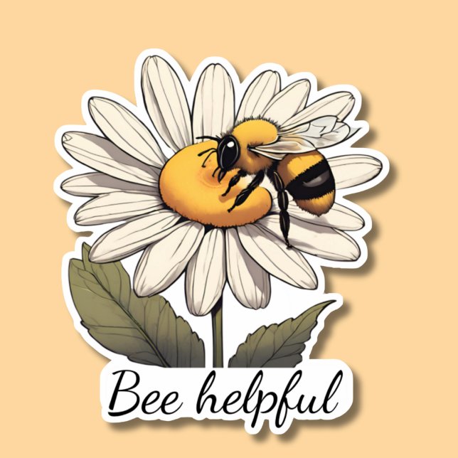 Bee Helpful Sweet Bumblebee on Daisy Waterproof  Sticker (Creator Uploaded)