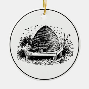 Bee Hive and Bees #1 Heraldic Vintage Ceramic Ornament