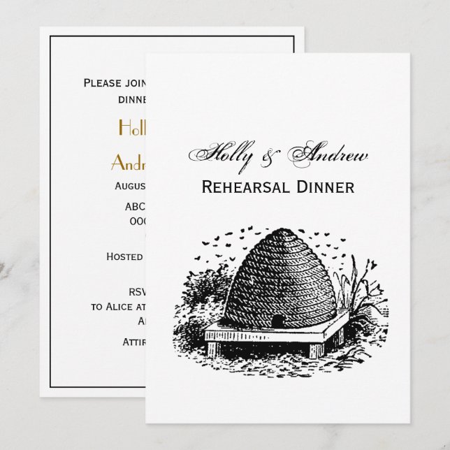 Bee Hive and Bees #1 Heraldic Vintage Invitation (Front/Back)