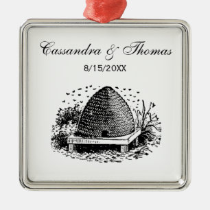 Bee Hive and Bees #1 Heraldic Vintage Metal Ornament