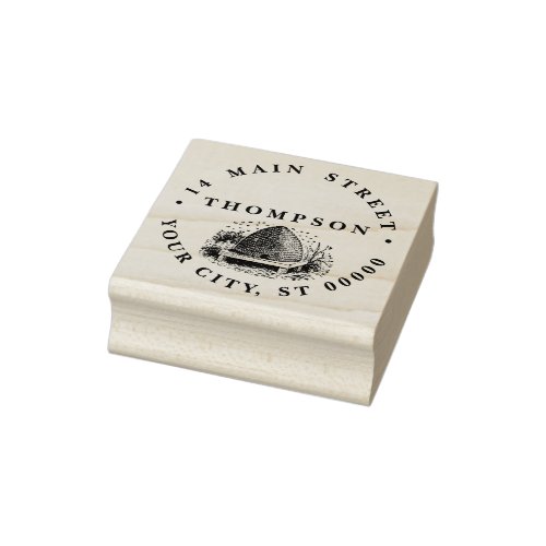 Bee Hive and Bees 1 Heraldic Vintage Name Address Rubber Stamp