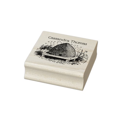 Bee Hive and Bees 1 Heraldic Vintage Name Rubber Stamp